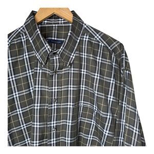Vtg Burberry London Shirt Mens XL Olive Green Check Plaid Button Down USA Made